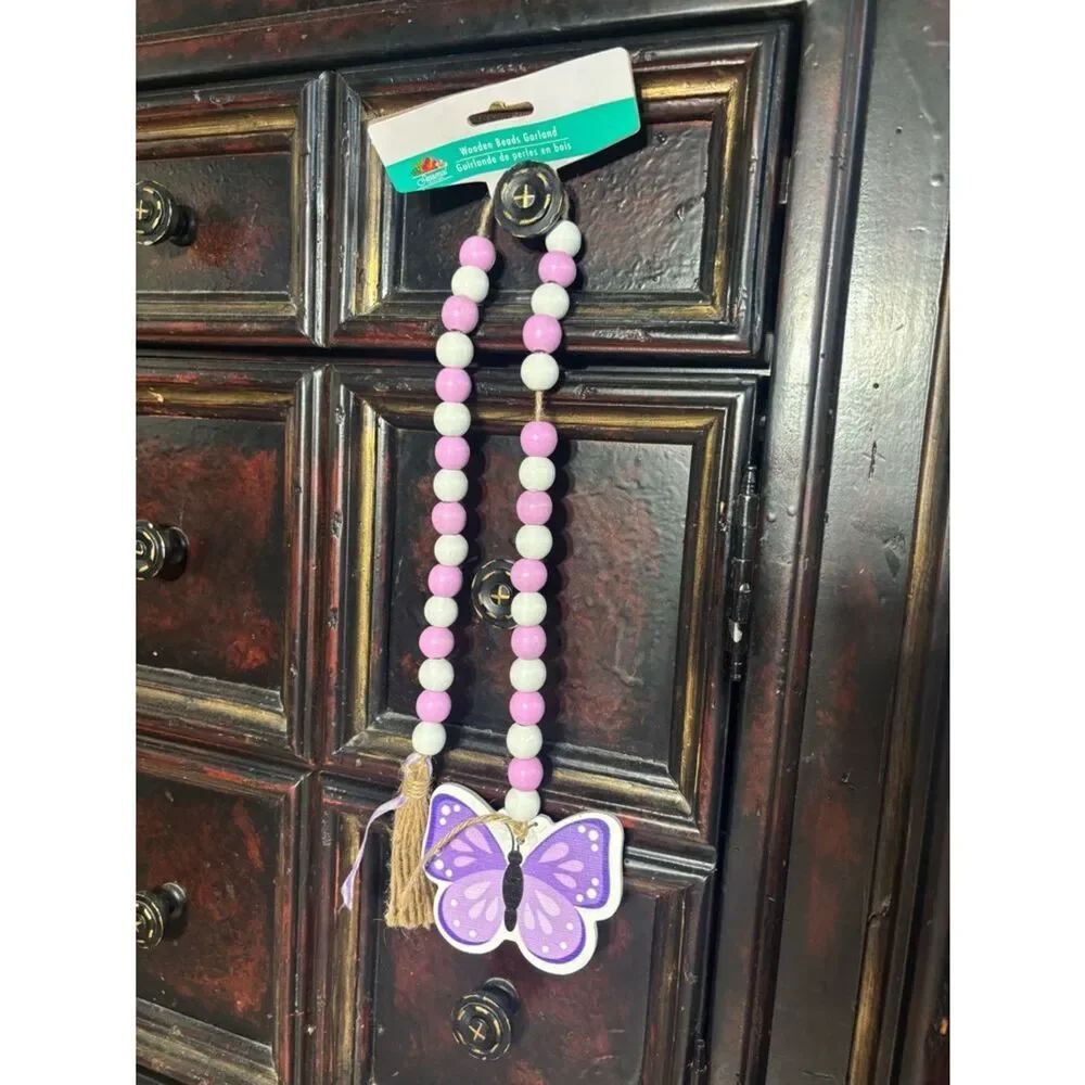 New Purple Butterfly Wooden Bead Garland